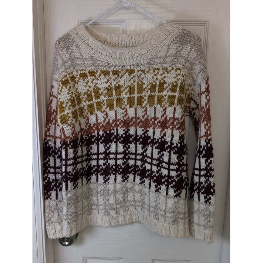 Cocogio Crewneck Sweater with Mustard, Rust, and Burgundy Pattern Made In Italy